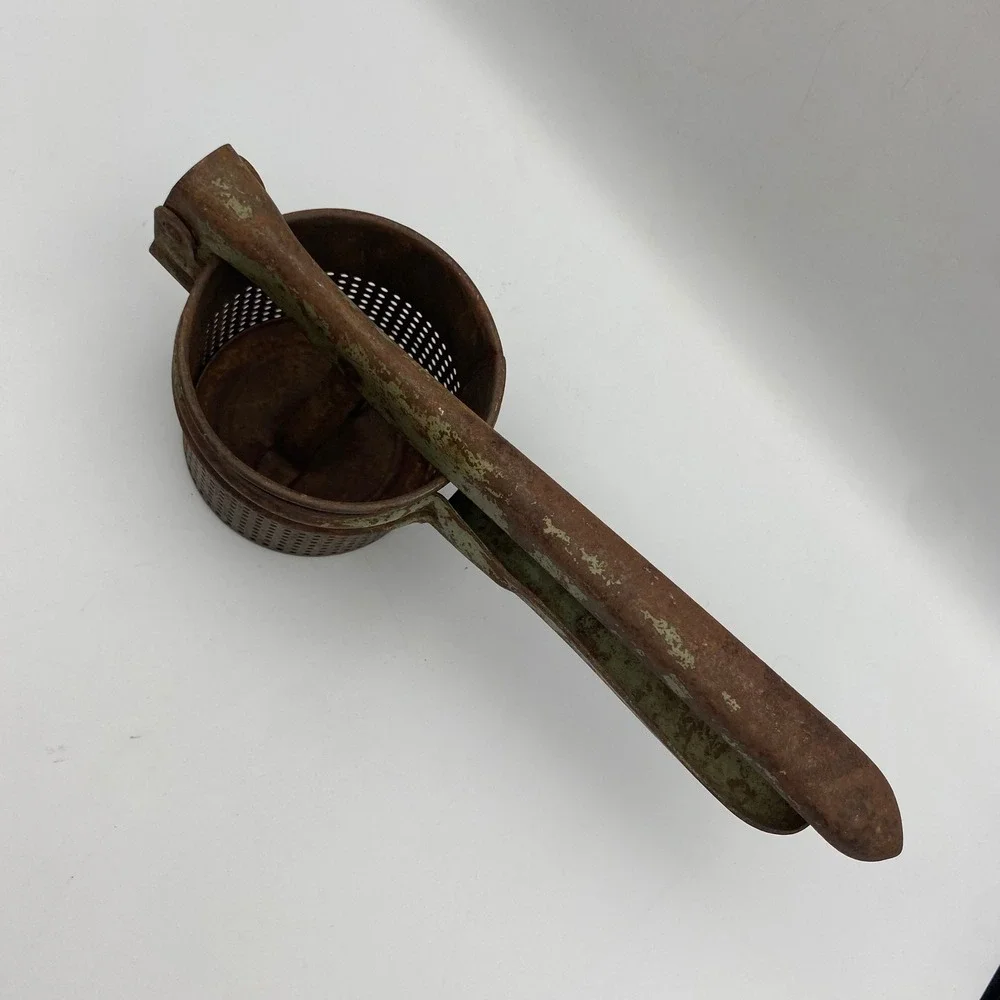 Vintage 1940s 1950s Potato Ricer‎ Food Press Green Chippy Paint Rustic Primitive